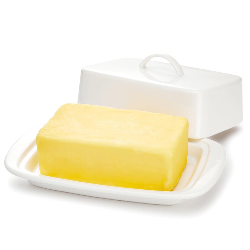 Sweese Large Butter Dish with Lid for Countertop, Porcelain 8oz Butter Keeper with Handle Cover Design, 7.7 Inch Butter Container Perfect for East/West Coast Butter, White - Image 1